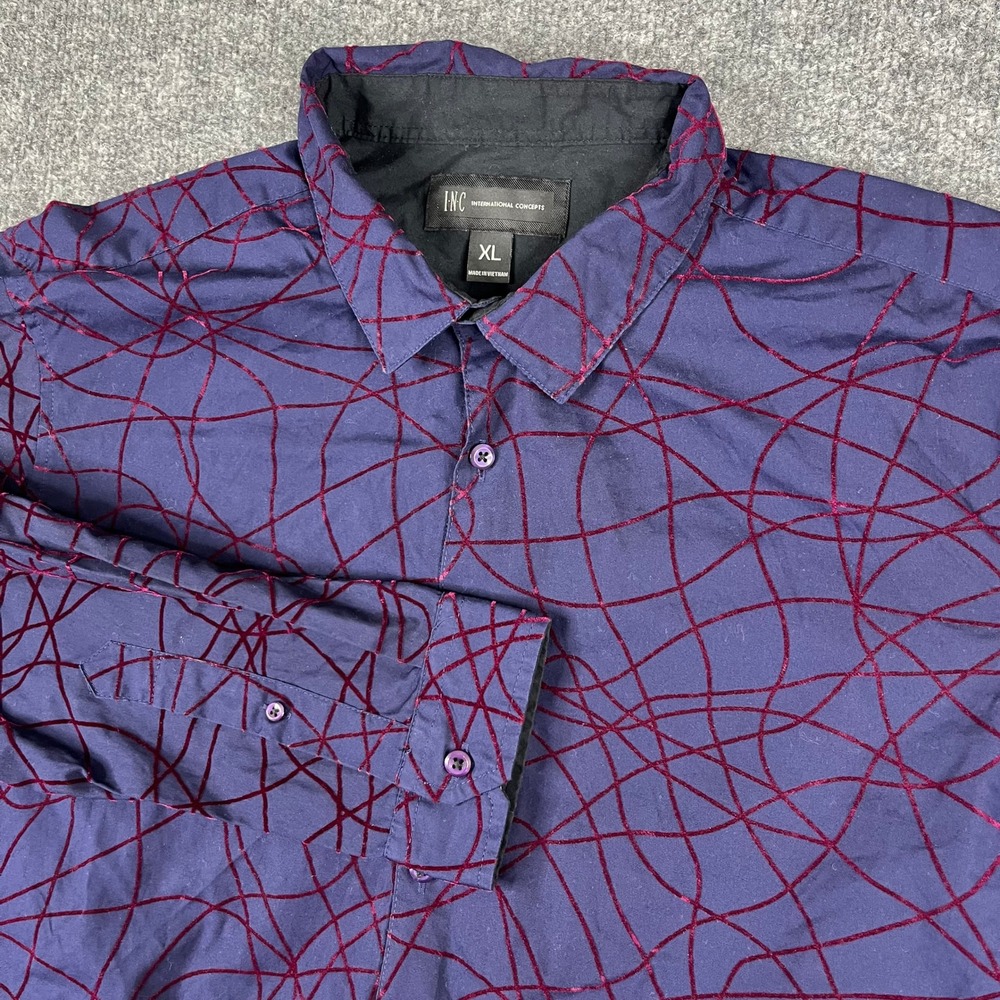 INC Button Up Shirt‎ Mens Size XL Purple Flocked Abstract Swirl Long Sleeve